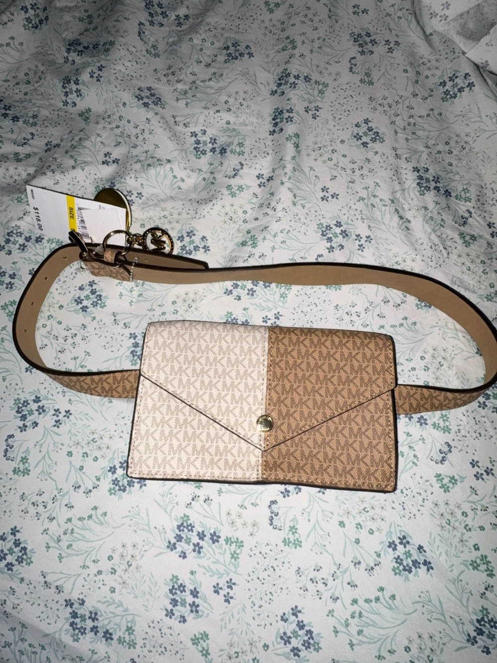 Michael Kors Two-Tone Beige and Tan Logo Crossbody Belt Bag